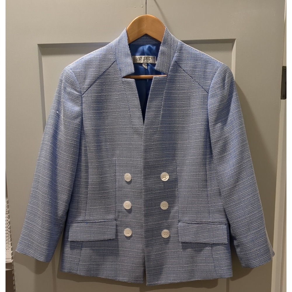 Kasper Womens Sz 10‎ Open Front Long Sleeve Collarless Sportscoat Blazer Jacket